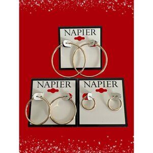 Napier Gold Tone Hoop Earrings-3 Pair-3 Sizes-NWT